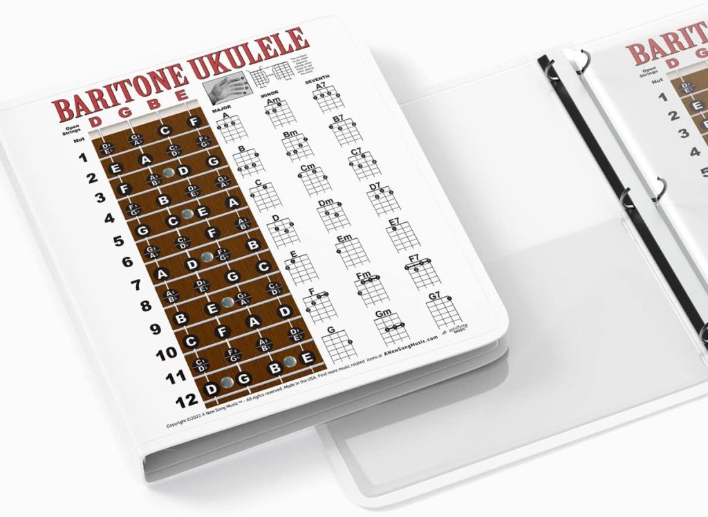 Laminated Baritone Ukulele Fretboard  Chord Chart Easy Instructional Poster Bari Uke Notebook 8.5x11 | A New Song Music