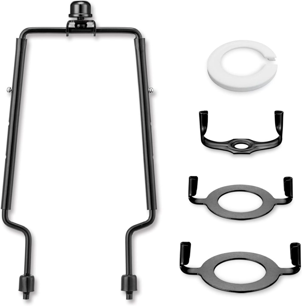 Lamp Shade Harp, 7 8 9 10 inch Adjustable Lamp Harp Kit, Hardware Parts Included Harp Frame and Finials, Standard Saddle, E14 E26 E27 Light Base UNO Fitter Adapter, Lamp Shade Holder (Black)