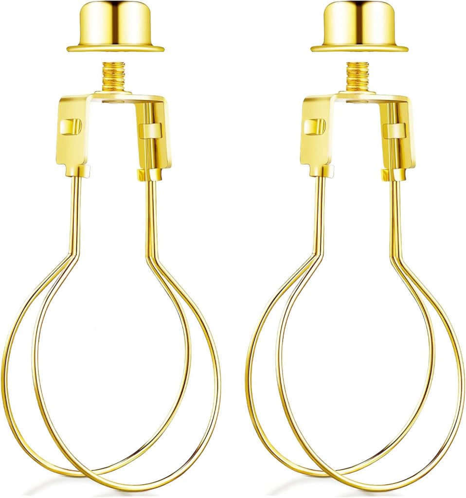 Lamp Shade harp holder adapter kit - Includes Finials and lampshades Levellers to Keep Lamp Shade hardware in Place Spring Clip for Light Bulb - 2 Pack (Nickel)