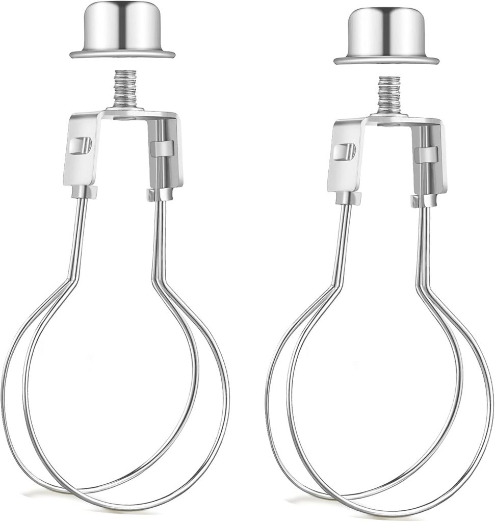Lamp Shade harp holder adapter kit - Includes Finials and lampshades Levellers to Keep Lamp Shade hardware in Place Spring Clip for Light Bulb - 2 Pack (Nickel)