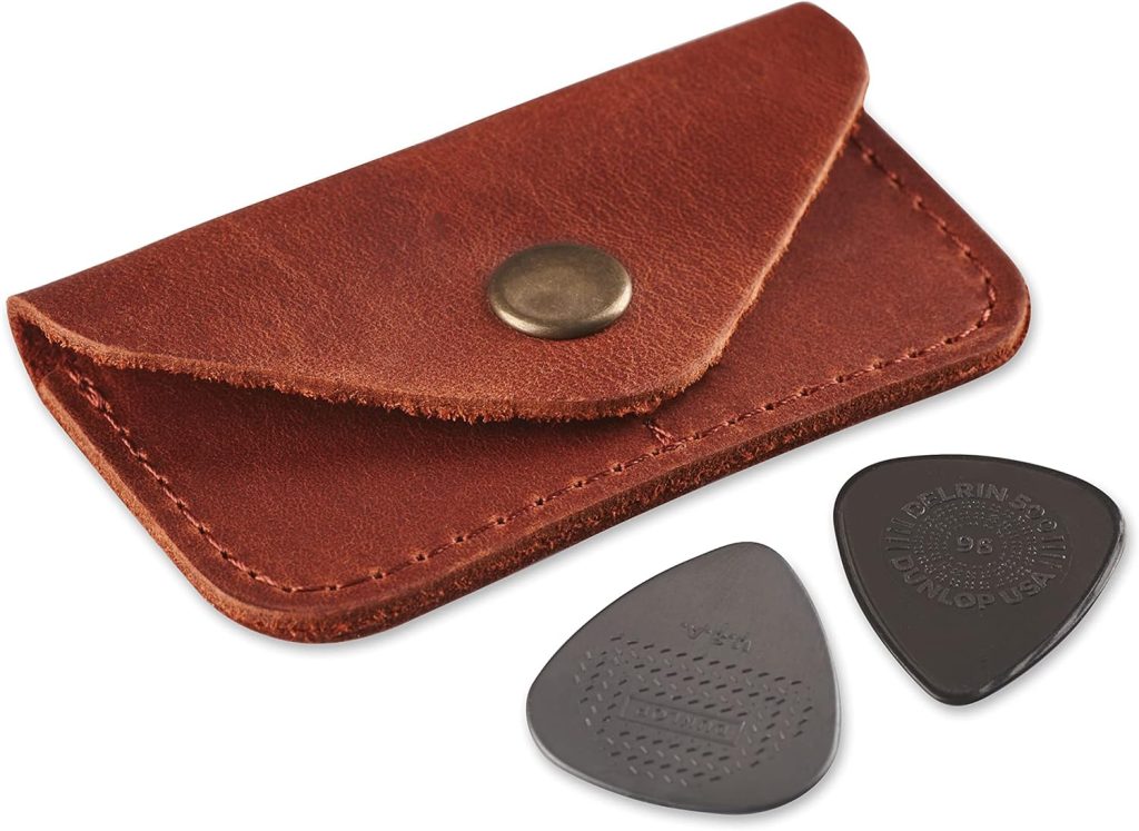 Leather Guitar Pick Holder, Guitar Pick Holder Case Bag, Plectrum Case Bag, Pick Cover, Gift for Guitar Players (Cognac)