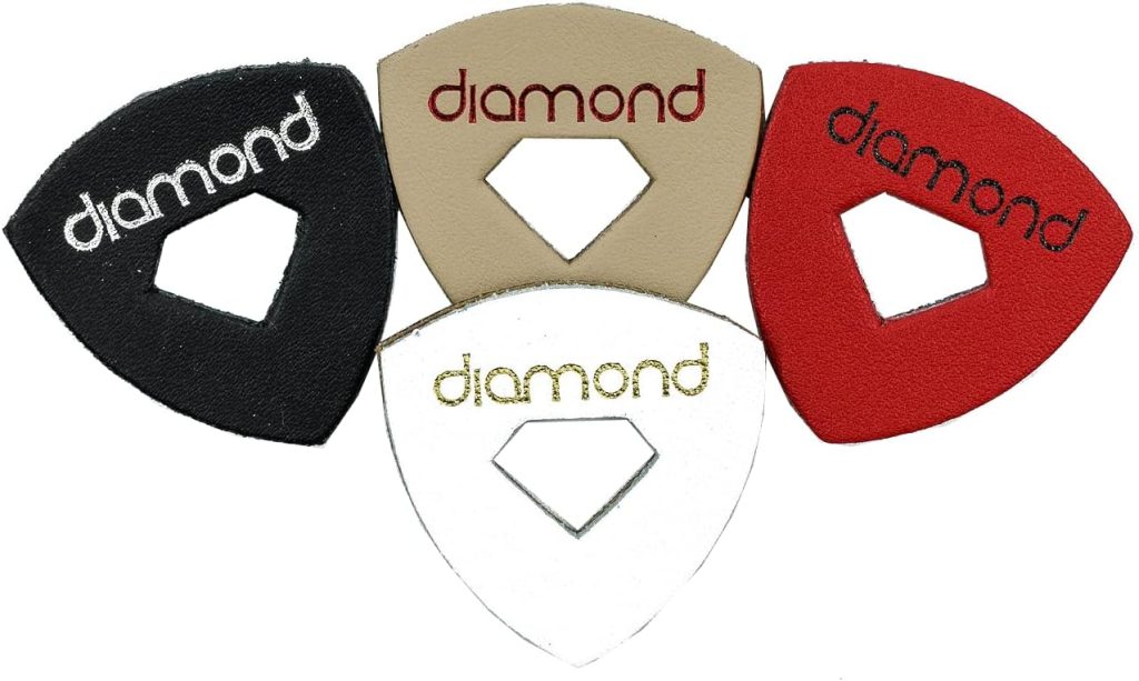 Leather Ukulele Picks with Diamond-Shaped Cutout Hole for Enhanced Grip Never Drop your Pick while Playing also works as a Guitar Pick or Bass Pick 100% Genuine Leather 4-Pack