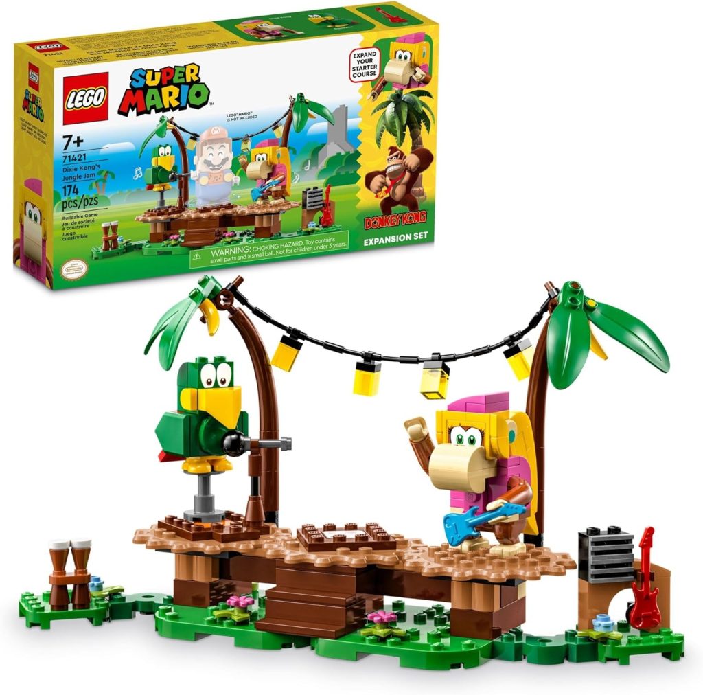 LEGO Super Mario Dixie Kong’s Jungle Jam Expansion Set 71421, Super Mario Gift Set for Boys and Girls Ages 7-9, Buildable Toy Game Featuring 2 Brick Built Super Mario Figures with Musical Accessories