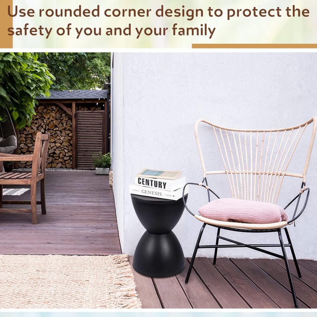 Leinuosen 16.73 H x 11.81 W Small Plastic Black Drum Side Table Plastic Hourglass Modern End Table Round Outdoor Stool Side Table for Coffee Patio Indoor Home Bedroom (Cover Cannot Be Removed)