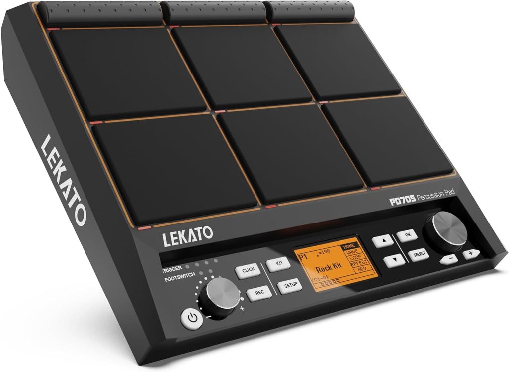 LEKATO Percussion Sample Pad, Electric Drum Pad with 9 Velocity-Sensitive Drum Pad, 600+ Sounds, Electronic Drum Set Pad Multipad with MIDI out, USB MIDI, AUX, Looper, Metronome, Trigger inputs