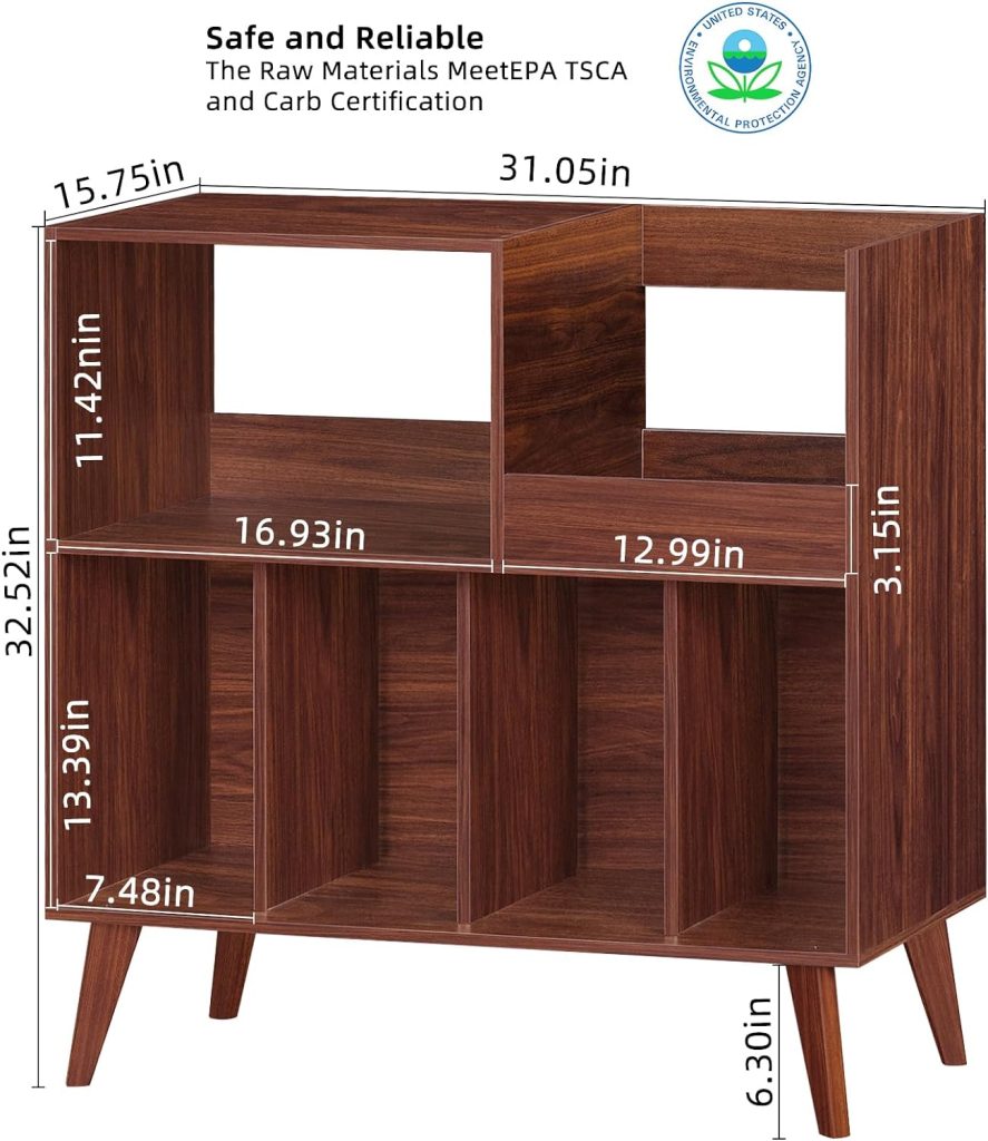 LELELINKY Large Record Player Stand, Turntable Stand with Storage, Vinyl Record Holder with Display Area, Record Player Table Holds Up to 300 Albums, Record Stand for Music Room Living Room-Walnut
