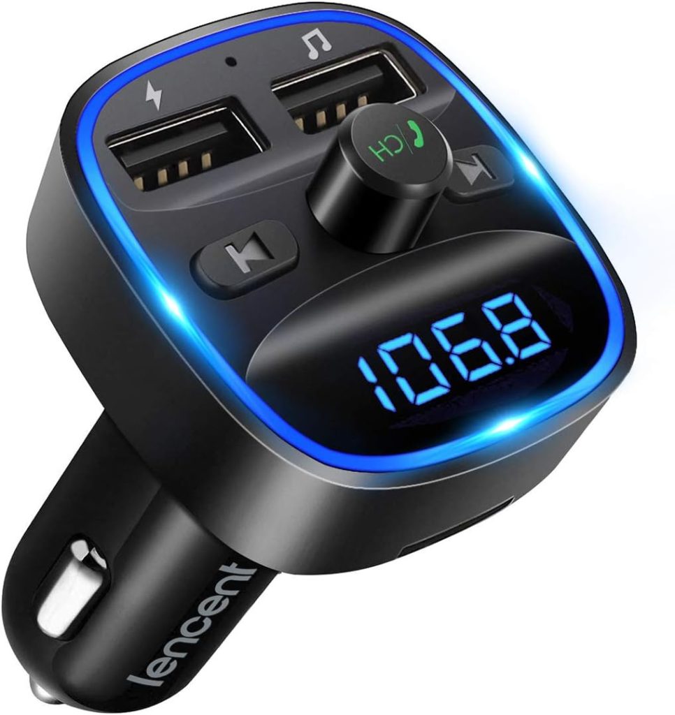 LENCENT FM Transmitter, 2022 Upgraded Bluetooth FM Transmitter Wireless Radio Adapter Car Kit with Dual USB Charging Car Charger MP3 Player Support TF Card  USB Disk