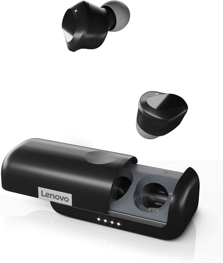 Lenovo True Wireless Earbuds Bluetooth 5.0 IPX5 Waterproof with USB-C Quick Charge and Built-in Microphone for Work/Travel/Gym (Black)