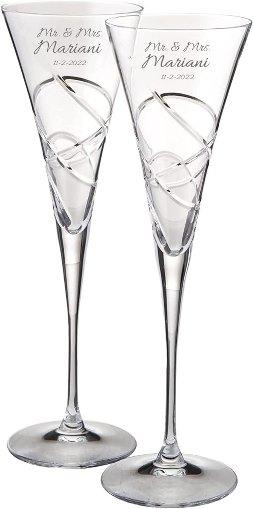 Lenox Bridal Personalized Adorn Wedding Champagne Flutes, Set of 2 Custom Engraved Crystal Champagne Toasting Glasses for Bride and Groom, Wedding, Anniversary, and More, 835161