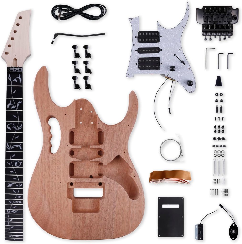 Leo Jaymz DIY Electric Guitar Kits in IBZ Style - Mahogany Body and Maple Neck - All Components Included (7V)