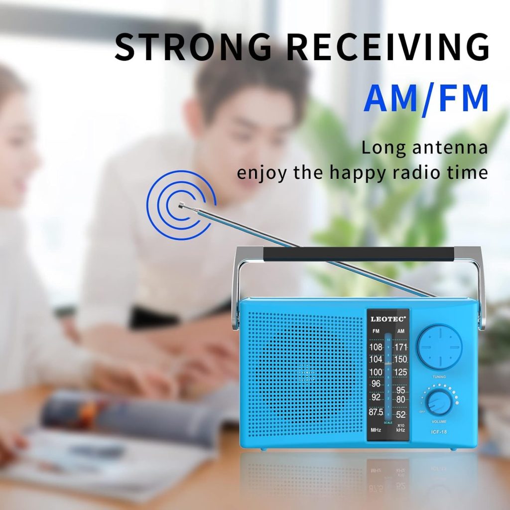LEOTEC AM FM Radio Transistor Radio Battery or AC Powered with Excellent Reception,Good Sounds Large Speakers,Big and Precise Tuning Knob,Earphone Jack White