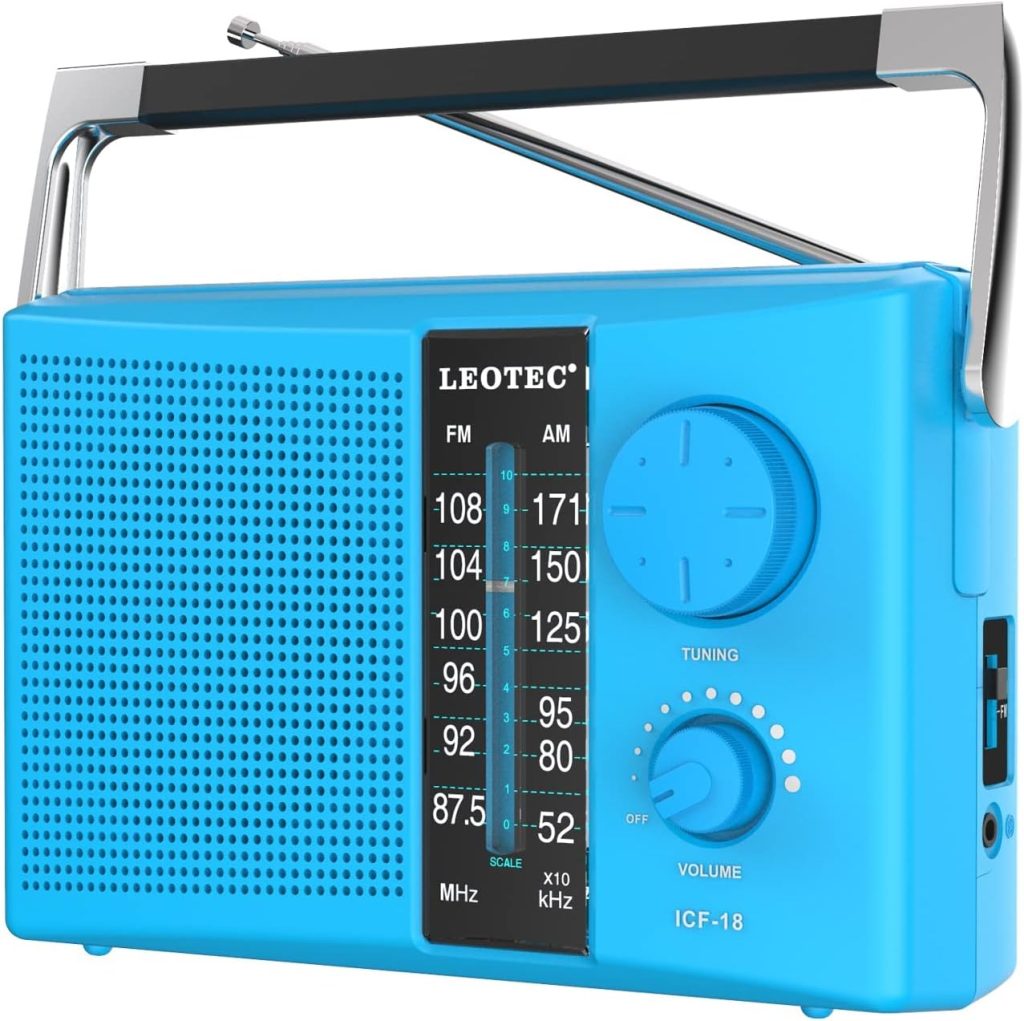 LEOTEC Portable AM FM Radio with Best Reception,Battery Operated or AC Power,Big Speaker,Large Tuning Knob,Clear Dial,Earphone Jack for Gift,Elder,Home Black
