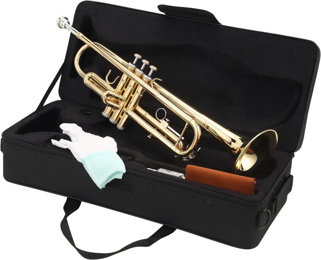 LeSage Trumpet Standard Bb Brass Instruments Student Trumpet with Case Gold Professional Trumpet for Beginner with 7C Mouthpiece Glove