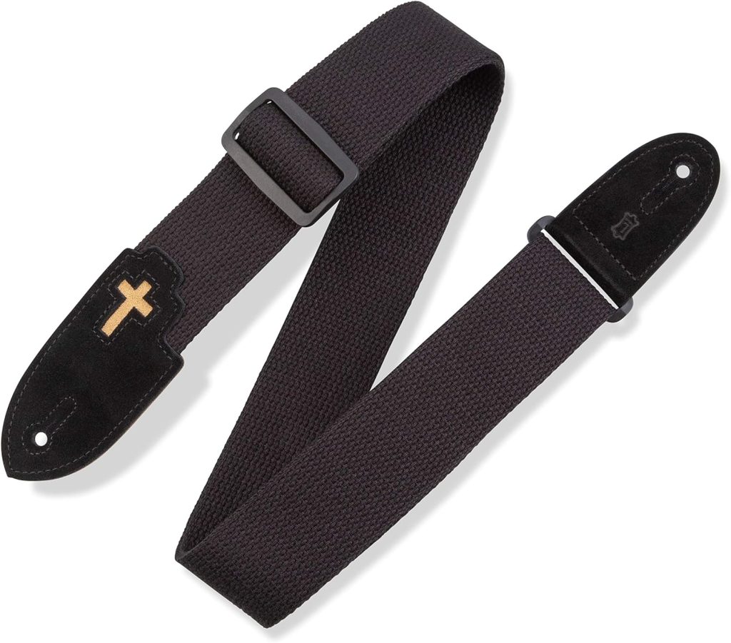 Levys Leathers 2 Cotton Guitar Strap with Cross Inlay; Specialties Series - Black (MC8C-BLK)