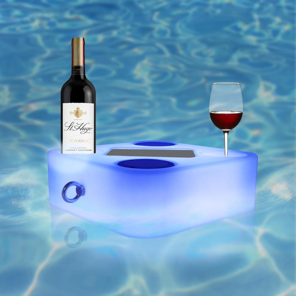 light to hope Pool Speaker Bluetooth Waterproof Floating Drink Holder with String, Clear Sound Floating Bluetooth Speaker Wireless 30ft Range, 2 Holes Large Capacity for Pools  Hot Tub (Blue)