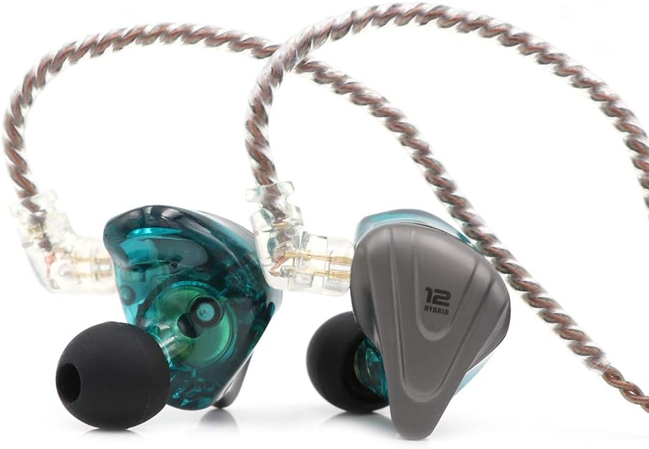Linsoul KZ ZSX 5BA+1DD 6 Driver Hybrid in-Ear HiFi Earphones with Zinc Alloy Faceplate, 0.75mm 2 Pin Detachable Cable for Audiophile Musician (Without mic, Cyan)