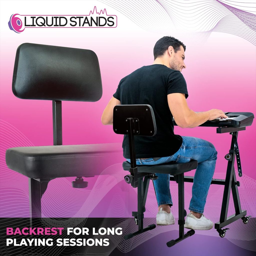 Liquid Stands Piano Bench Adjustable Stool – Music Keyboard Bench with Backrest Seat for Piano Keyboard Stand with Black Padded Cushion for Musicians Piano Stool Chair