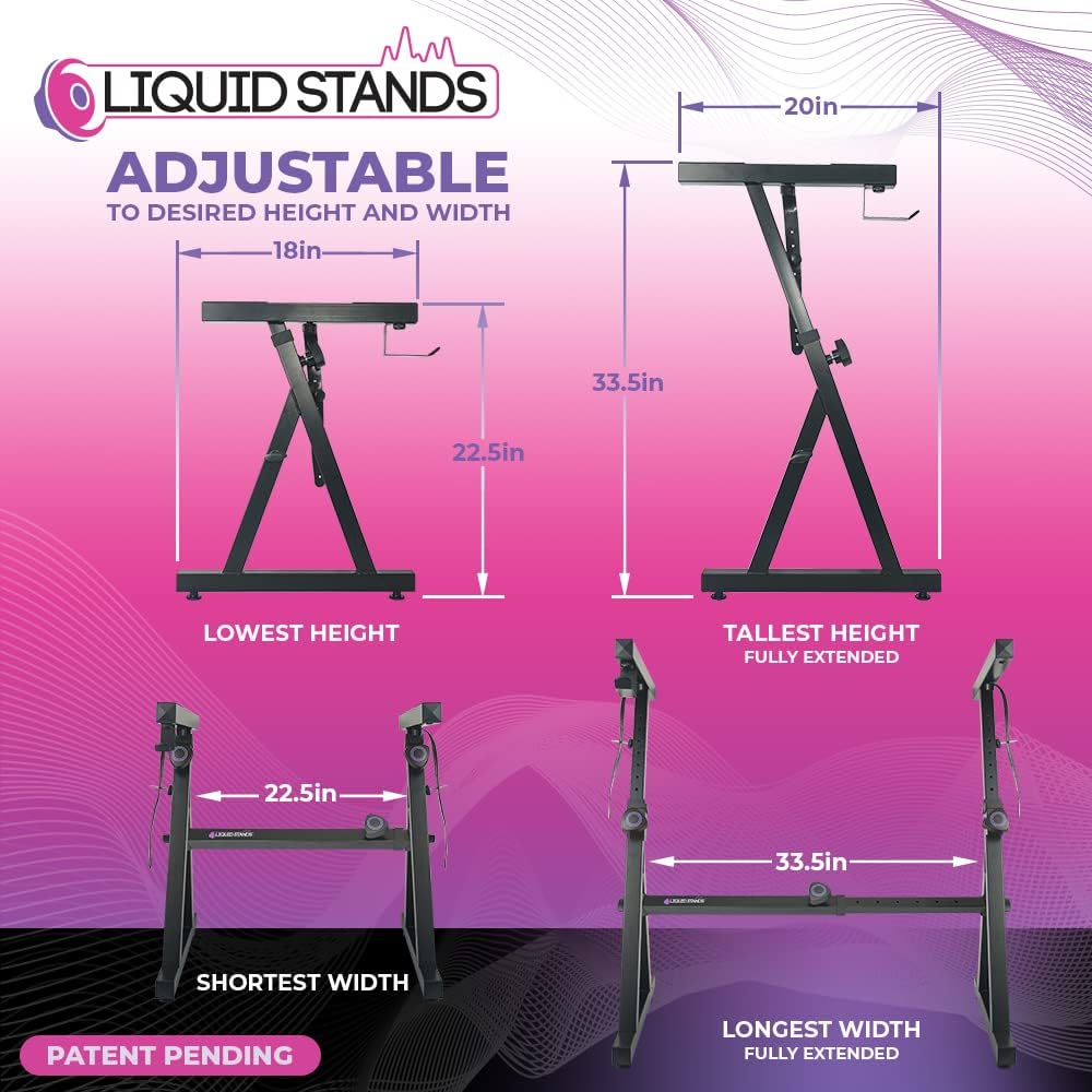 Liquid Stands Piano Keyboard Stand - Z Style Adjustable and Portable Heavy Duty Music Stand for Kids and Adults -Fits 54-88 Key Electric Pianos - Sturdy Musical Keyboard Stand (Black) : Musical Instruments