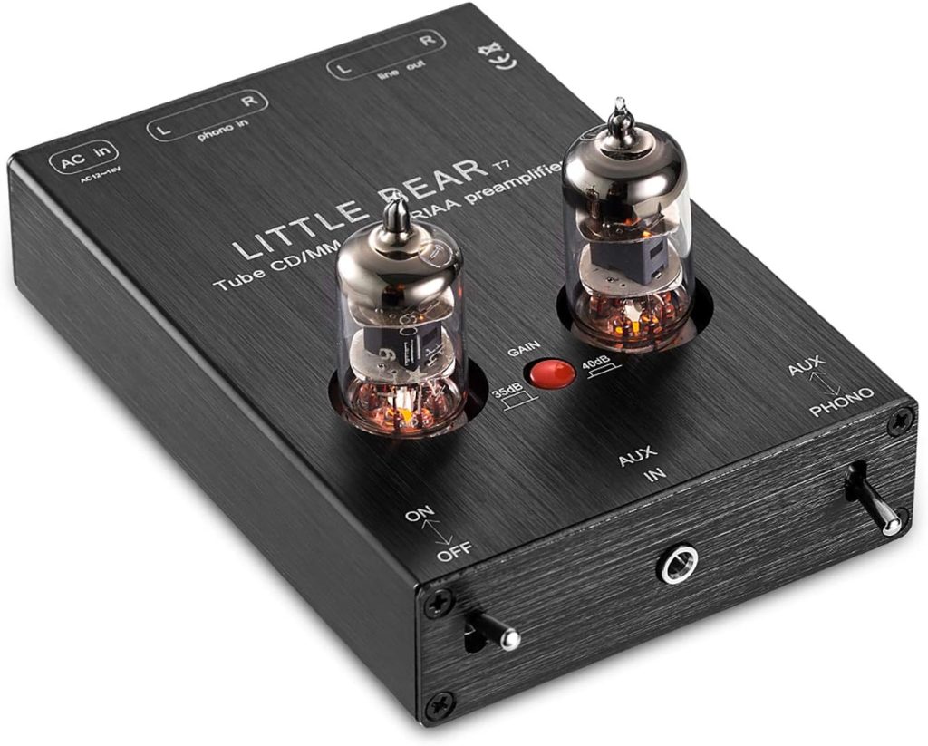 Little Bear T7 Vacumn Tube Mini Phono Stage RIAA MM Turntable Preamp  HiFi Tube Pre-Amplifier (Black)