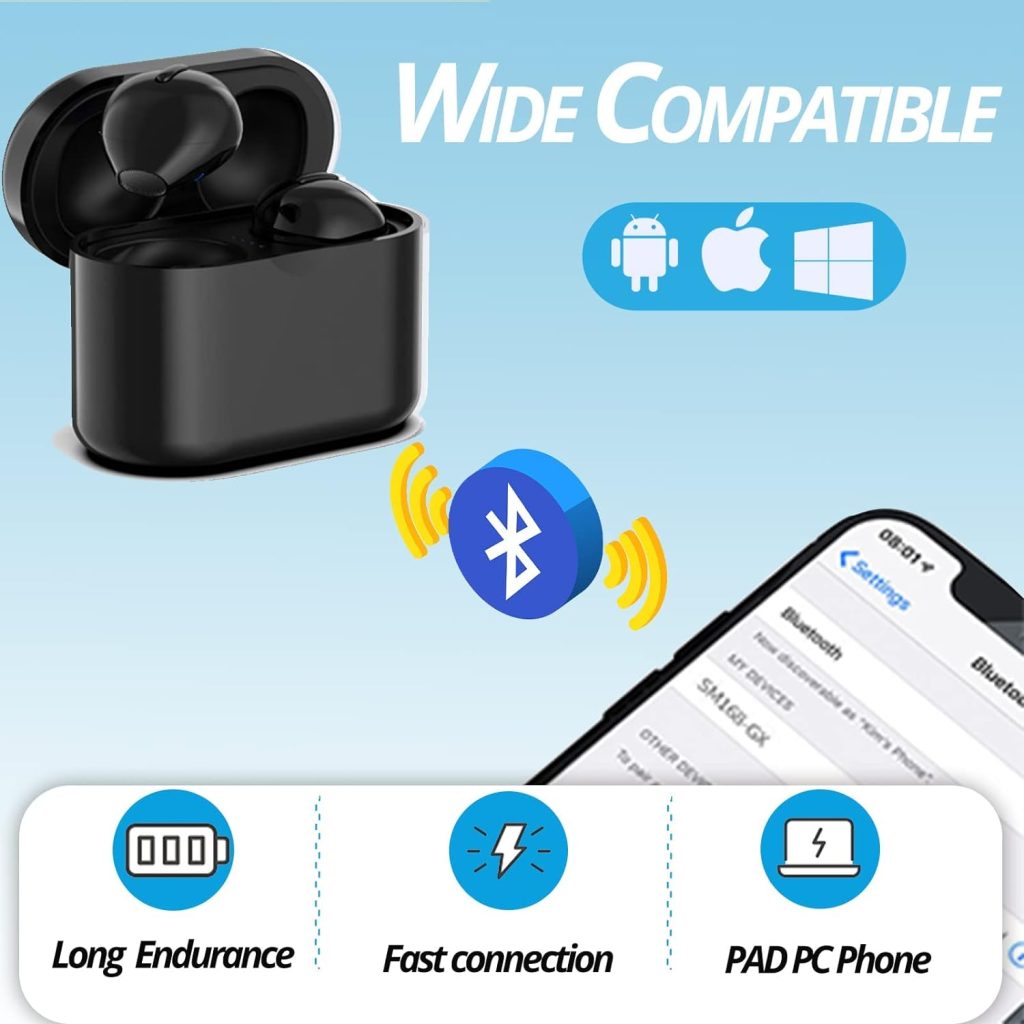 Loluka Invisible Earbuds 20 Hours Playtime Mini Bluetooth Earbuds True Wireless Earbuds Stereo HiFi Music IPX5 Waterproof Noise-Cancelling Discreet with Wireless Charging Case