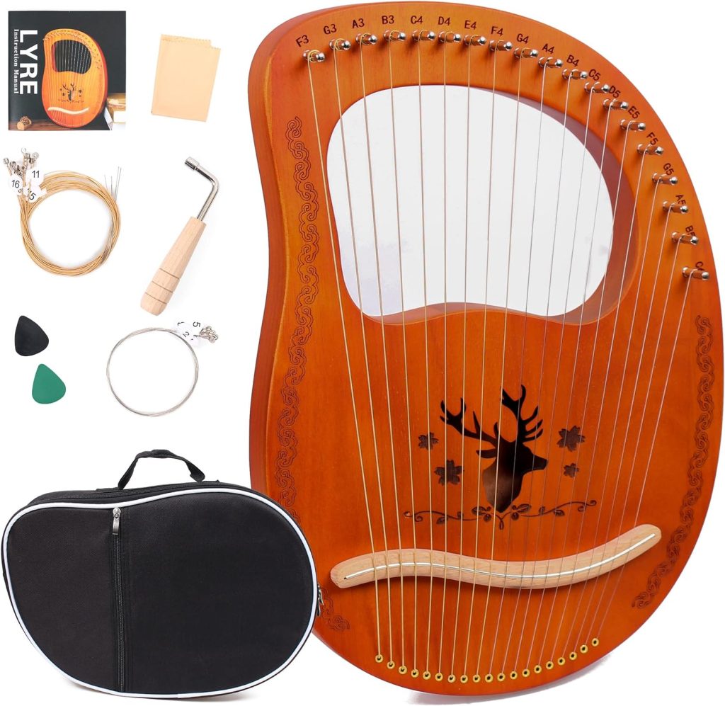 LOMUTY 19-String Lyre Harp with Tuning Wrench Harp Instruments, Lap Harp is A Gift for Music Lovers, Beginners and Friends.
