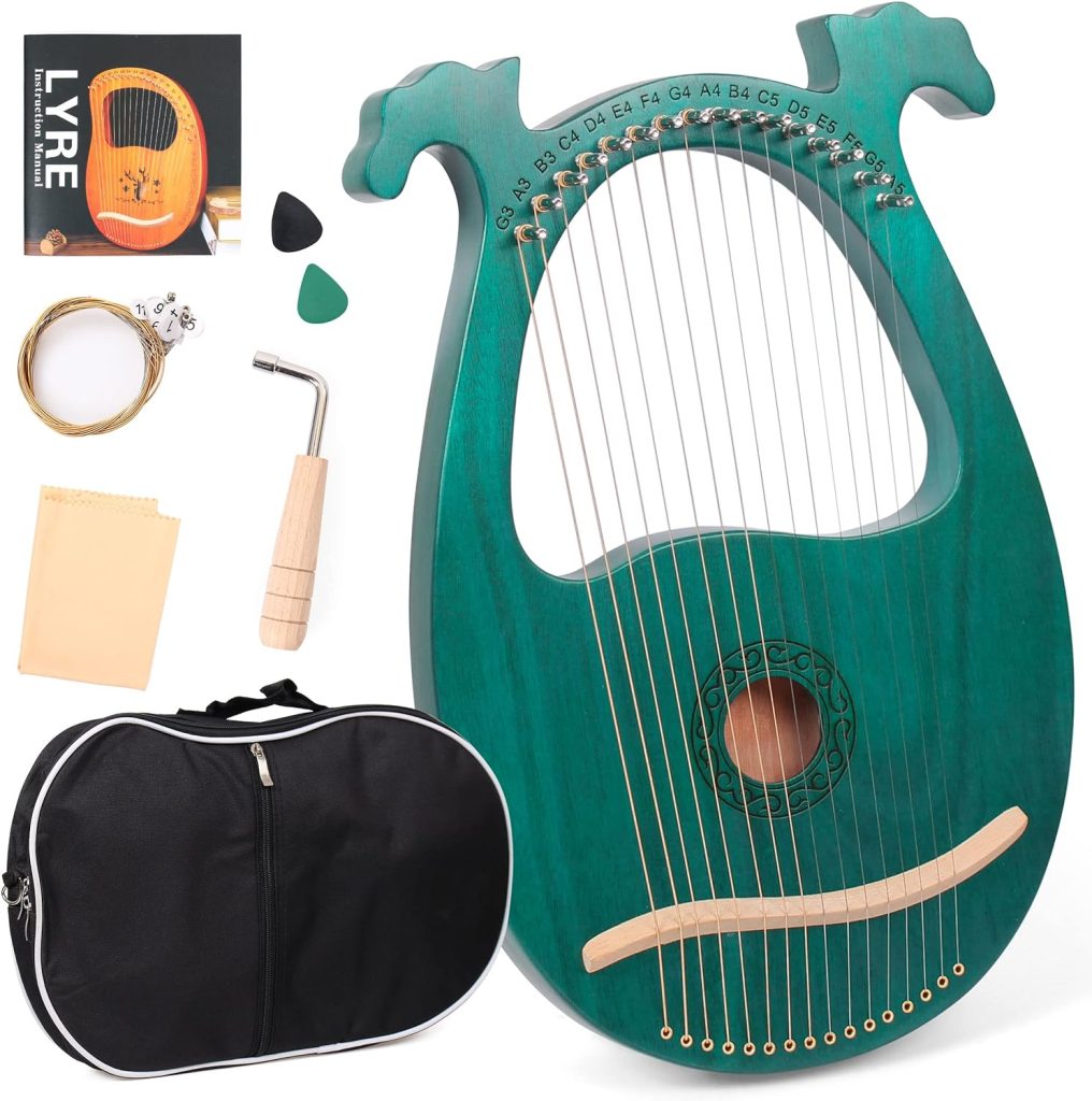 LOMUTY Lyre Harp 16 Metal String with Tuning Wrench Harp Instruments, Lap Harp is A Gift for Music Lovers, Beginners and Friends.