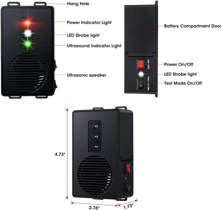 Loraffe Under Hood Animal Repeller Battery Operated Rodent Repellent Ultrasonic Rat Deterrent Keep Mice Away from Car with Ultrasounds and LED Strobe Lights Rodent Defense Vehicle Pest Control, 2 Pack