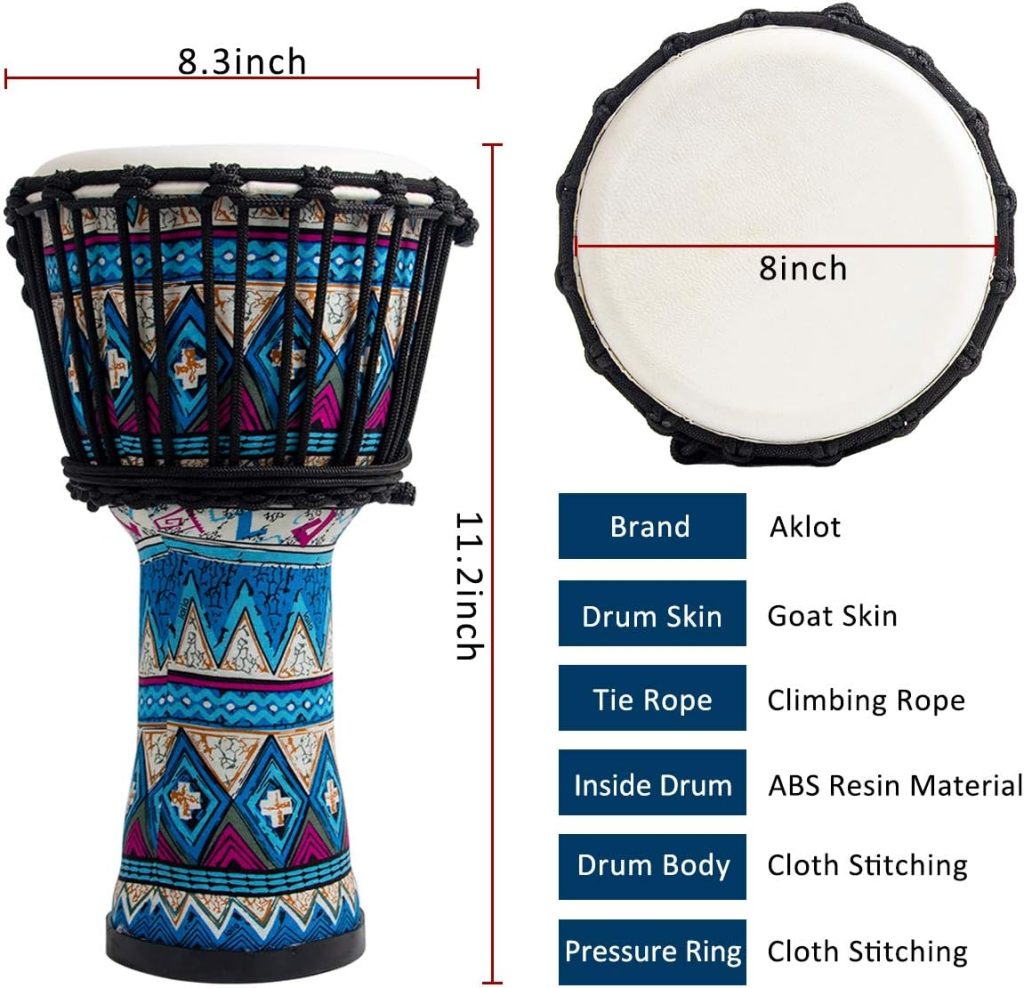 lotmusic African Djembe Drum, Standard 10 Hand-Carved Mahogany Congo Drum, Professional Bongo Drum With Goatskin Drumhead for Adults