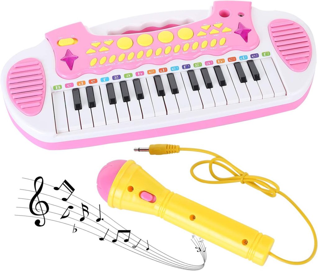 LoveMini Piano Toy Keyboard for Kids - Birthday Gifts for 1 2 3 4 5 Years Old Girls Toys with 31 Keys and Microphone Musical Instrument Toys for Girls Gifts (Pink)