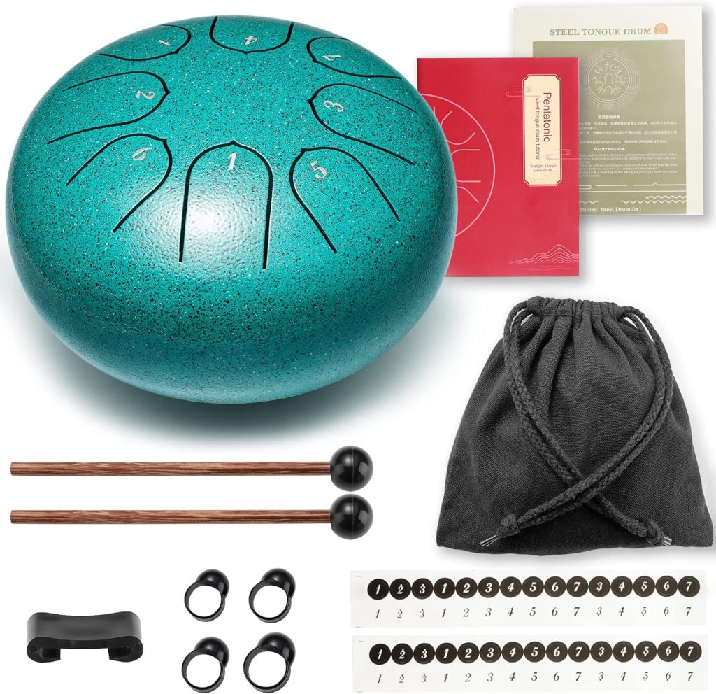 Lronbird Alloy Steel Tongue Drum 6 Inch 8 Notes Hand Drums with Bag Sticks Music Book, Sound Healing Instruments for Musical Education Entertainment Meditation Yoga Zen Gifts (Malachite)