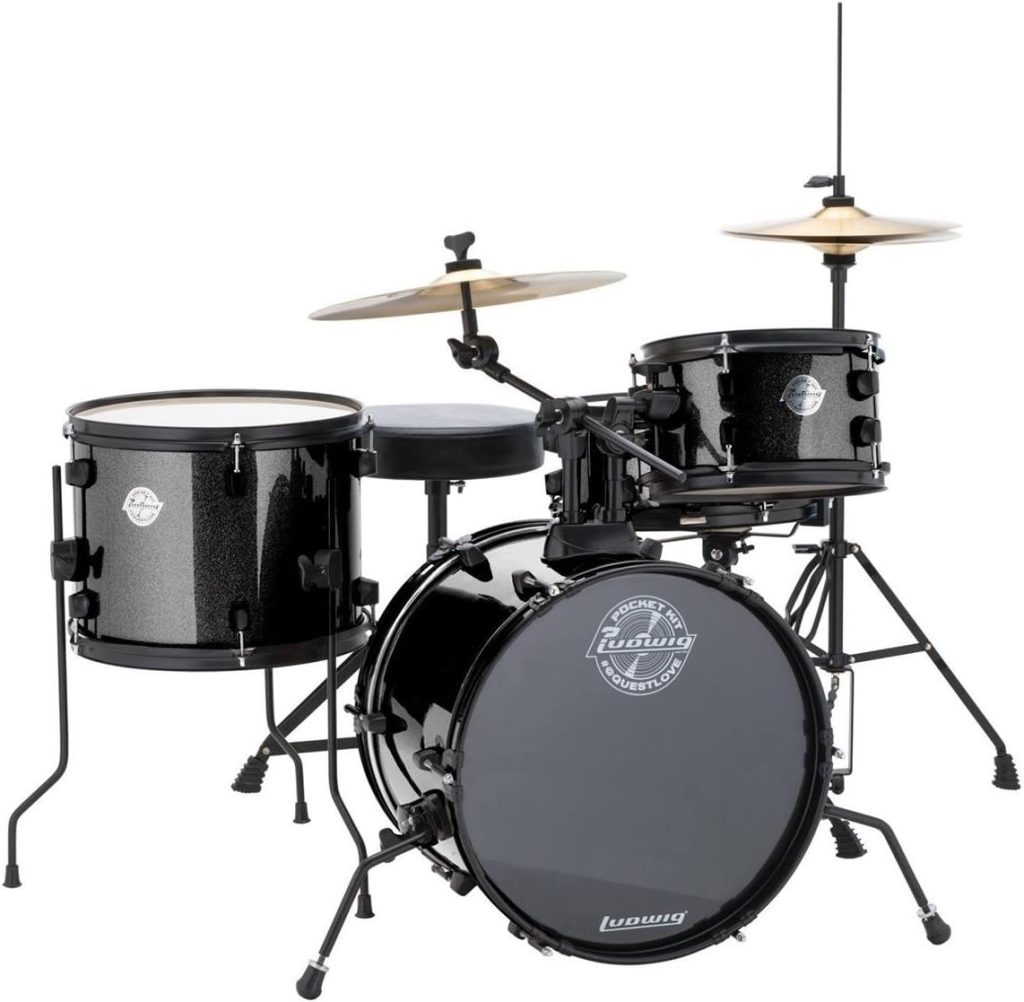 Ludwig LC178X016 Questlove Pocket Kit 4-Piece Drum Set-Black Sparkle Finish, inch