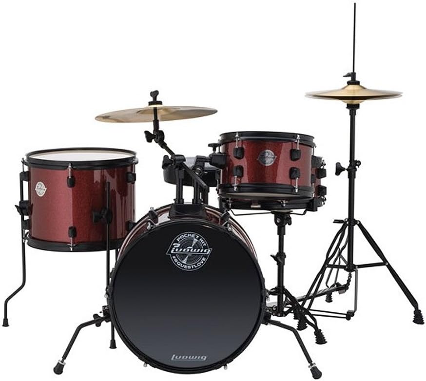Ludwig LC178X025 Questlove Pocket Kit 4-Piece Drum Set-Red Wine Sparkle Finish, inch