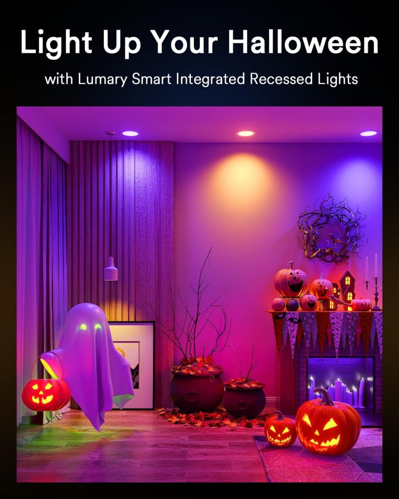 Lumary Integrated Smart Recessed Lighting 6 Inch with Junction Box 13W 1100lm Canless Wi-Fi Bluetooth Downlight with BT Remote RGBCW Color Changing Wafer Lights Work with Alexa/Google Assistant, 4PCS