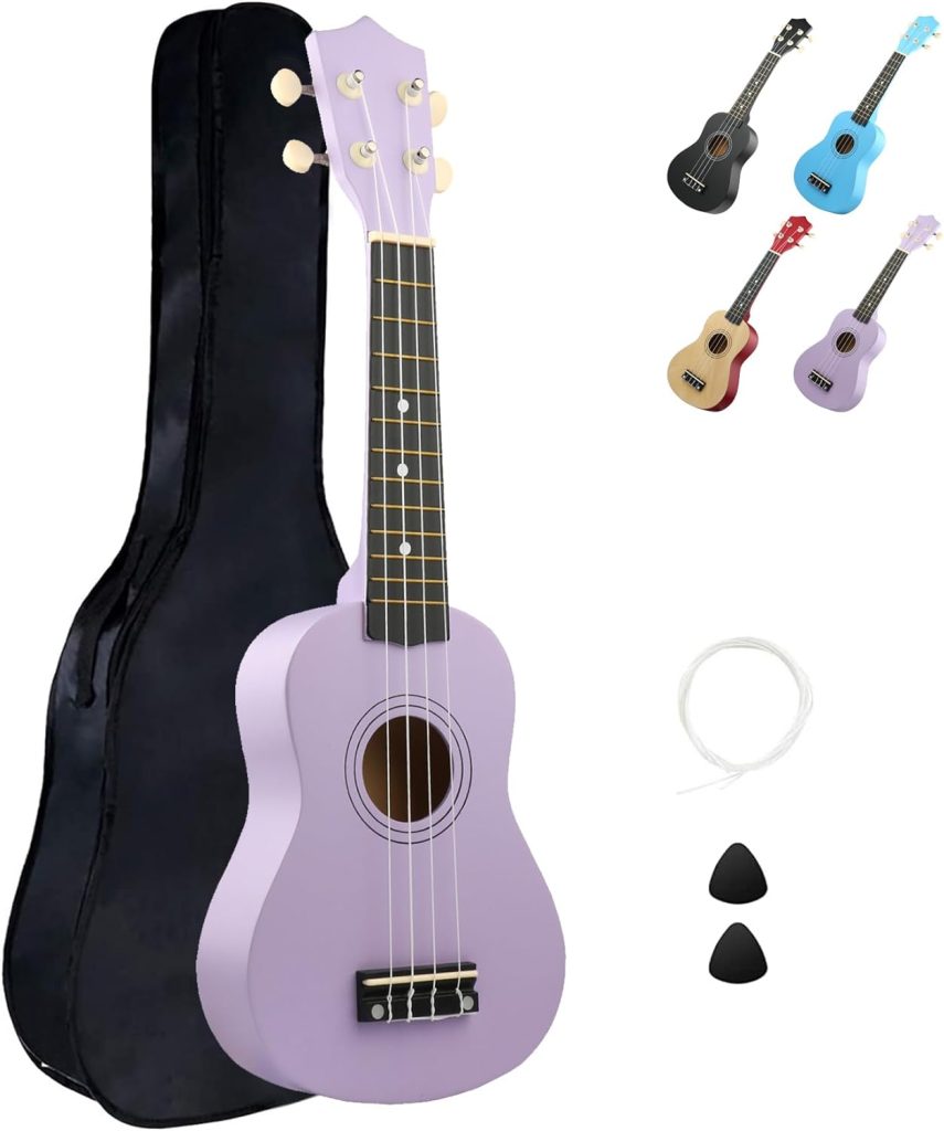 LXS Soprano Ukulele Kids Ukulele for Beginners - 21 Small Guitar Ukulele with Gig Bag, 1 Standby String and 2 Picks (Purple)