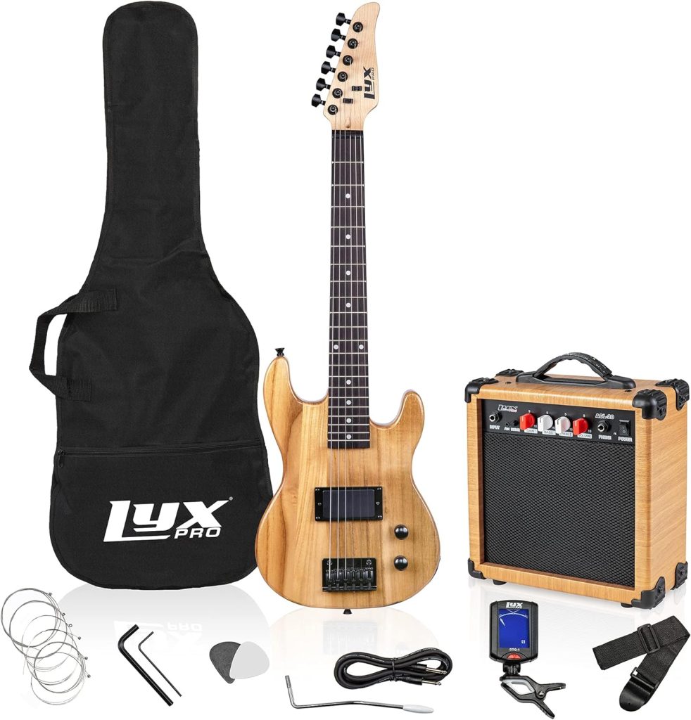 LyxPro 30 Inch Electric Guitar and Starter Kit for Kids with 3/4 Size Beginner’s Guitar, Amp, Six Strings, Picks, Shoulder Strap, Digital Clip On Tuner, Guitar Cable and Soft Case Gig Bag - Natural