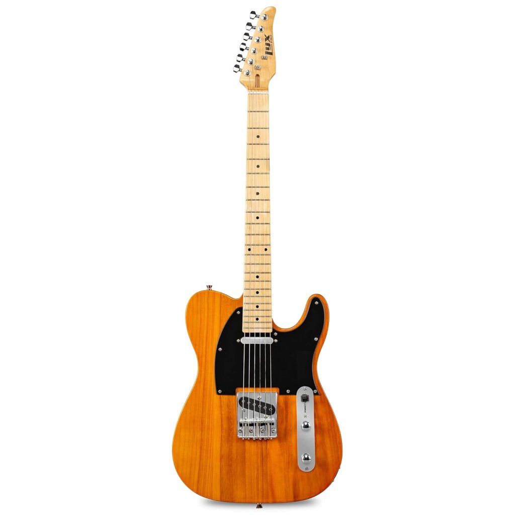 LyxPro 39” Electric Guitar TL Series, Full-Size Paulownia Wood Body, 3-Ply Pickguard, C-Shape Neck, Ashtray Bridge, Quality Gear Tuners, 3-Way Switch  Volume/Tone Controls, 2 Picks Included, Mahogany