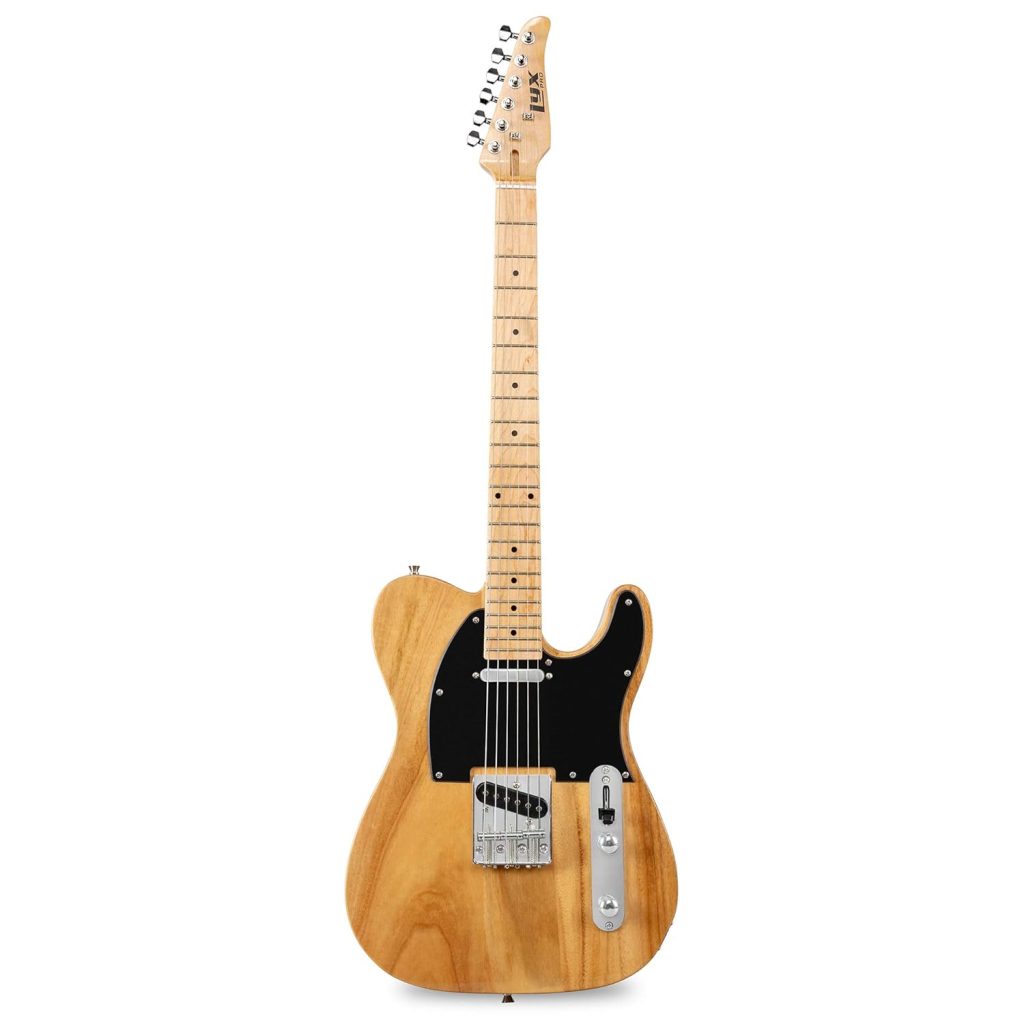 LyxPro 39” Electric Guitar TL Series, Full-Size Paulownia Wood Body, 3-Ply Pickguard, C-Shape Neck, Ashtray Bridge, Quality Gear Tuners, 3-Way Switch  Volume/Tone Controls, 2 Picks Included, Natural