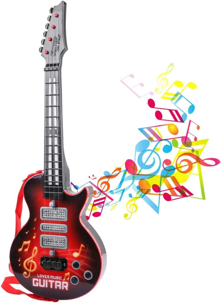 M SANMERSEN Kids Guitar 4 Strings Electric Guitar for Kids Toddler Guitar with Strap Light Up Musical Toys for 3 4 5 Year Old Boys Girls Gifts