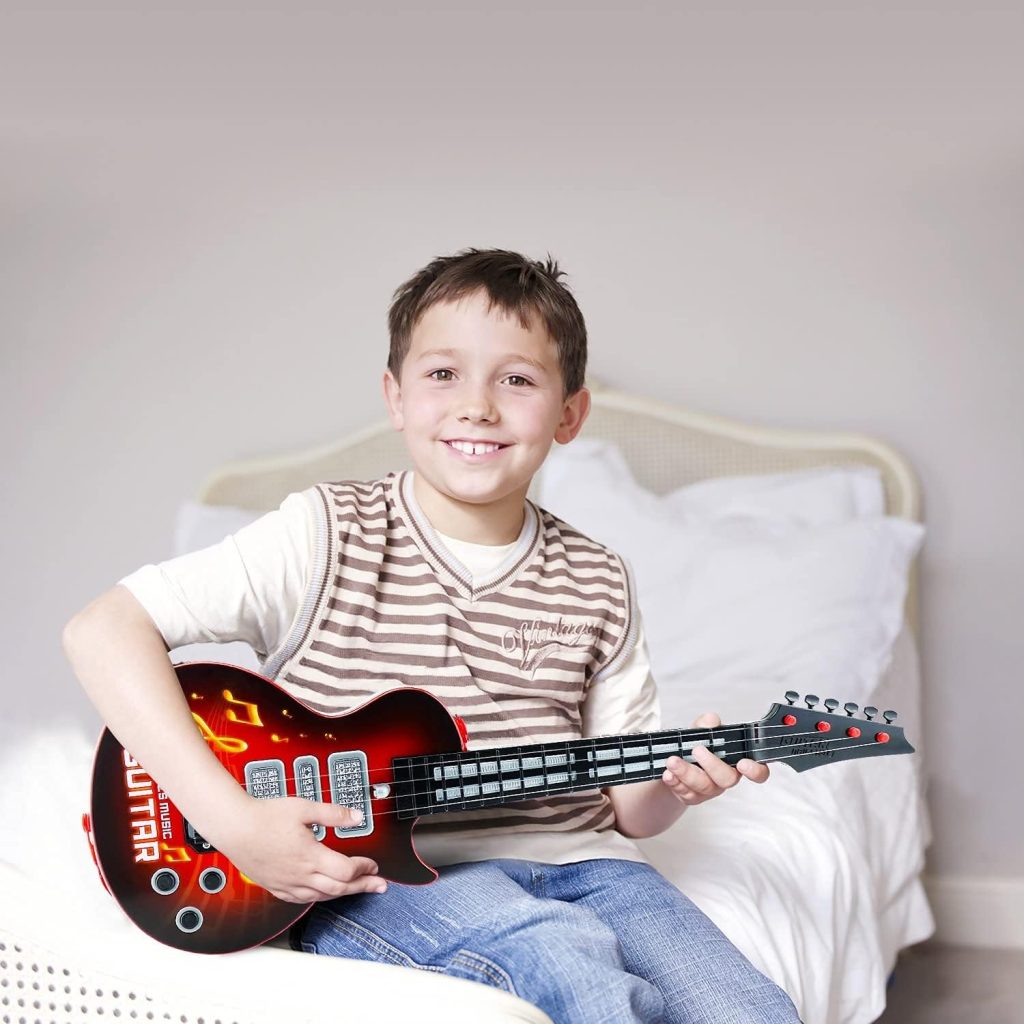 M SANMERSEN Kids Guitar 4 Strings Electric Guitar for Kids Toddler Guitar with Strap Light Up Musical Toys for 3 4 5 Year Old Boys Girls Gifts