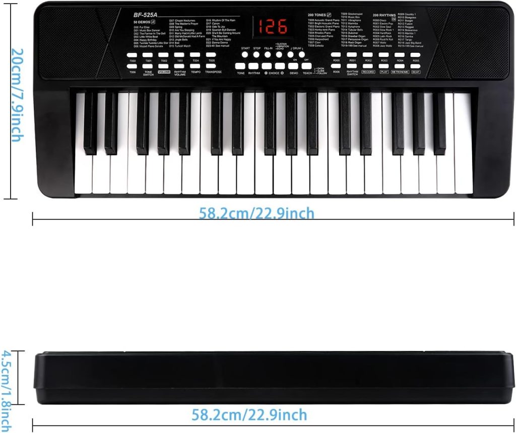 M SANMERSEN Piano Keyboard for Beginners, 37 Keys Built-in 1200mA Rechargeable Battery Electronic Piano Keyboard Portable Music Piano Keyboard with Mic LED Screen Teaching Gift for Beginners, Black