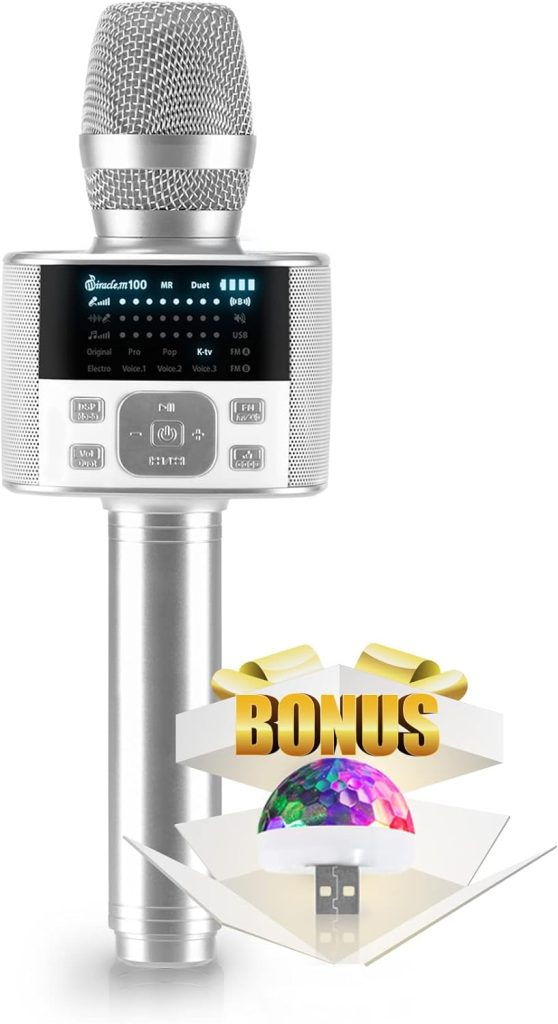 M100 - Bluetooth Karaoke Microphone, Carpool Karaoke Microphone, Bluetooth Microphone Wireless, Portable Handheld Karaoke Mic and Speaker with LED Screen, Wireless Microphones for Kids and Adults