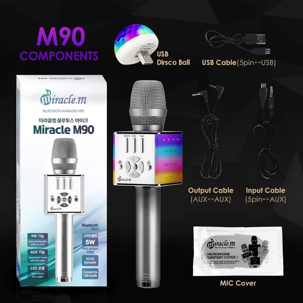 M90 - Bluetooth Karaoke Microphone - Bluetooth Microphone Wireless - Wireless Microphone Karaoke - Microphone for Kids and Adults - Carpool car Karaoke Microphone with Speaker - Karaoke mic