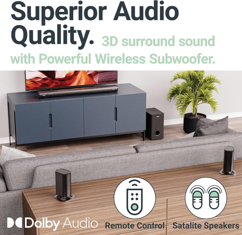 Majority Everest 5.1 Dolby Audio Surround Sound System with Sound Bar | Wireless Subwoofer I 300W Powerful Surround Sound | Home Theatre 3D Audio with Detachable Speakers | HDMI ARC, HDMI, Bluetooth