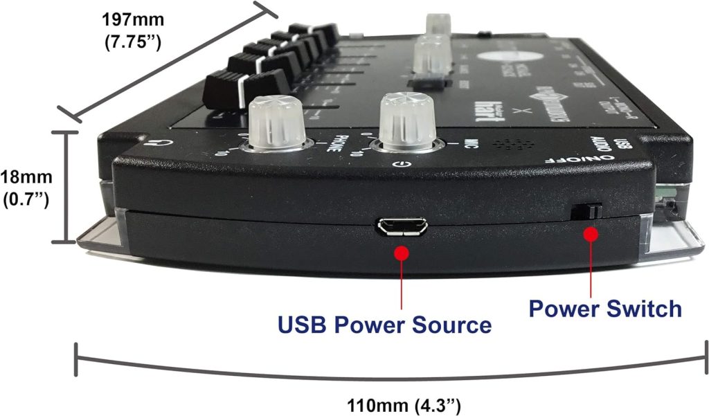 Maker hart Drum Mixer Compact 6 Ch Multitrack Audio IN/3.5mm Stereo/6.3mm Mono L/R/Mic IN/USB Audio out/Build in MIC