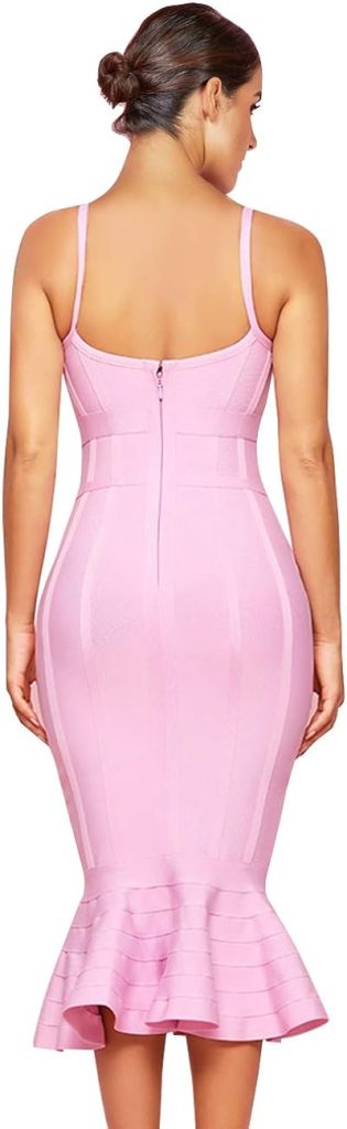 Maketina Womens Mermaid Spaghetti Strap V Neck Bodycon Midi Cocktail Bandage Dress