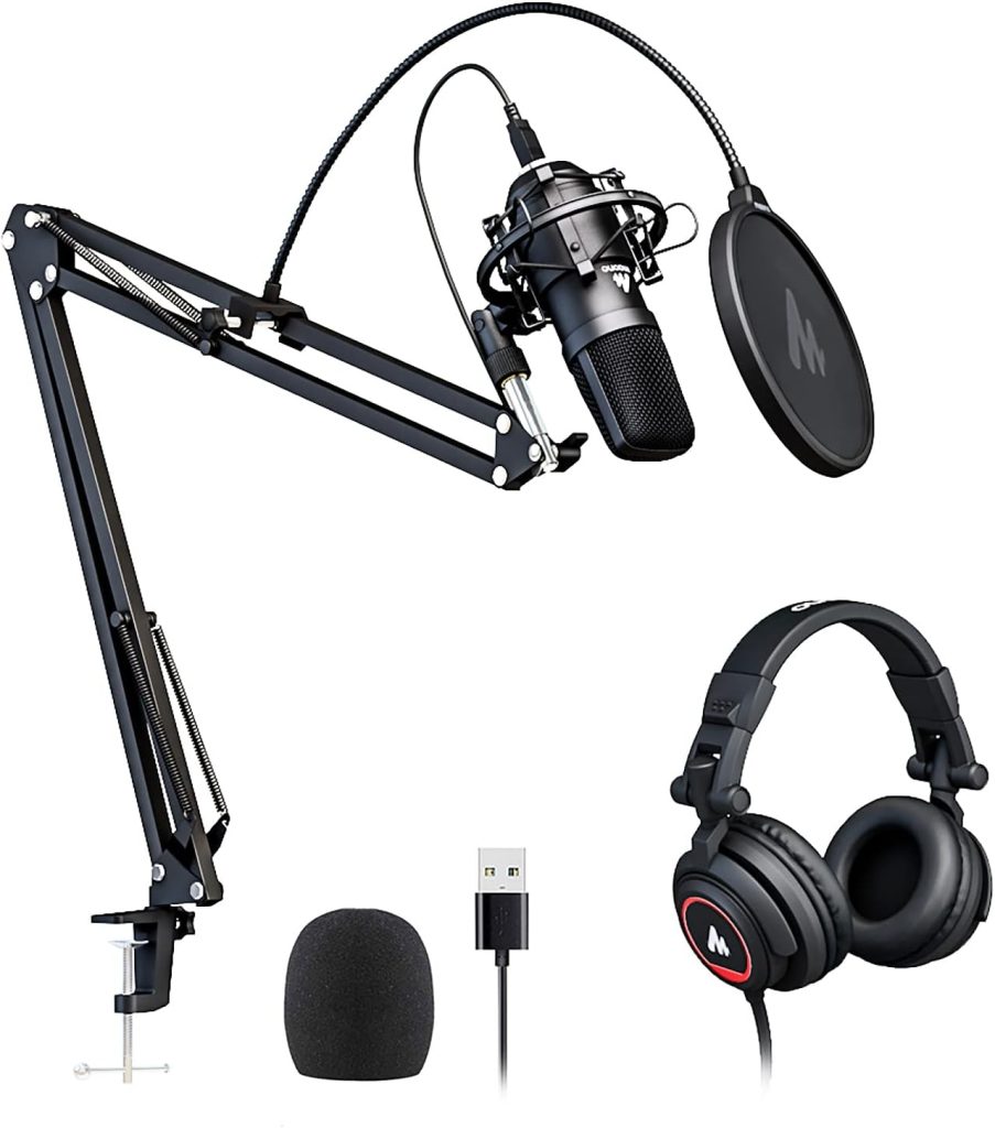 MAONO Microphone with Studio Headphone Set 192kHz/24bit Vocal Condenser Cardioid Podcast Mic Compatible with Mac and Windows, YouTube, Gaming, Live Streaming, Voice-Over (AU-A04H)