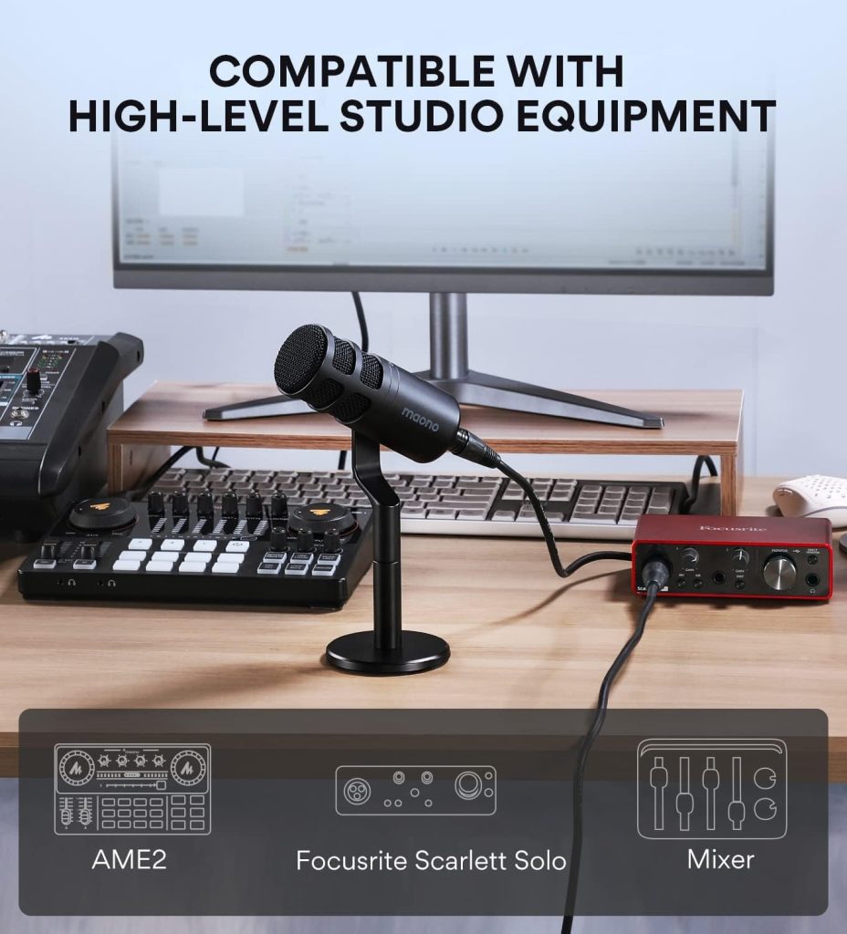 MAONO XLR Podcast Microphone, Cardioid Studio Dynamic Mic for Vocal Recording, Streaming, Voice-Over, Voice Isolation Technology, Metal Mic, Works for Audio Interface, Mixer, Sound Card-PD100