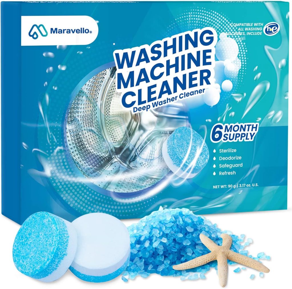 Maravello Washing Machine Cleaner, Washing Machine Cleaning Tablets for Front Load and Top Load Washers, Mold and Stain Remover for Laundry Tub 6-Month Supply (6 Count)