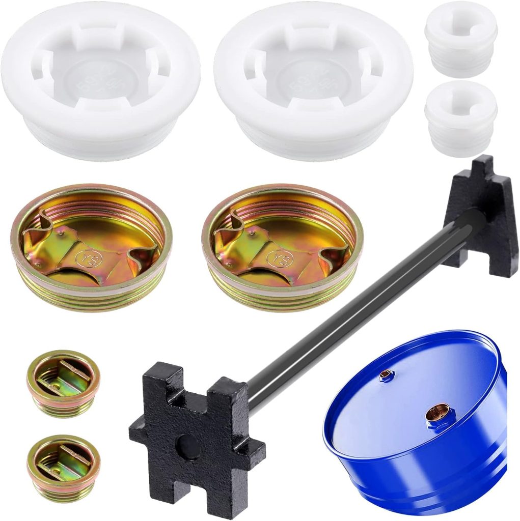 Mardatt 9Pcs 2 3/4 Bung Cap and Oil Drum Lid Opener Kit, NPT Fine Thread Poly and Steel Drum Caps with Gaskets for 55 Gallon Oil Barrels Drums Fuel Gas Tank