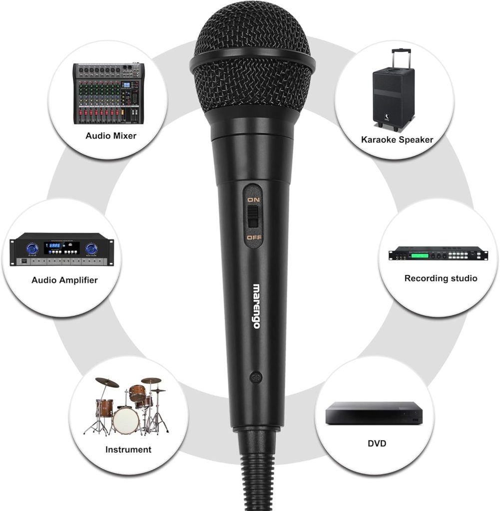 Marengo Handheld Wired Microphone, Cardioid Dynamic Vocal Mic with 13ft Cable and ON/Off Switch, Ideally Suited for Speakers, Karaoke Singing Machine, Amp, Mixer
